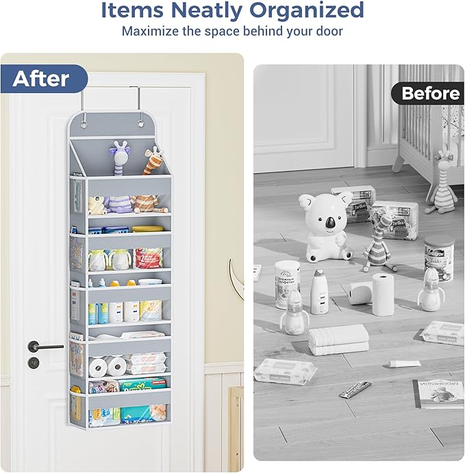 COOLBEBE 2 PC Over the Door Organizer, 5-Tier Organizer Hanging with Clear Window, Large Capacity Behind the Door Storage Organizer for Baby Nursery Bedroom Closet and Baby Essentials (Grey)