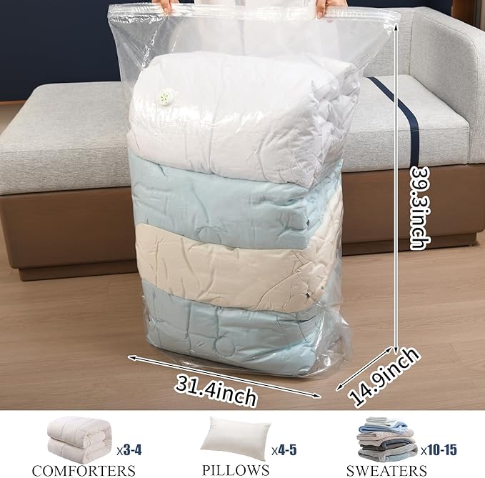 3 PACK Cube Vacuum Storage Bags,Jumbo Cube (31.4 * 39.3 * 14.9 Inch), Extra Large Vacuum Seal Bags for Clothing, Comforters, Blankets, Bedding, Closet Organization Space Saving
