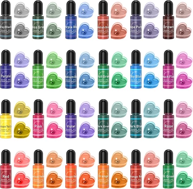 Candle Dye - 24 Colors Liquid Candle Making Dye for DIY candle making supplies Kit, Food Grade Ingredients Oil-Based Candle Coloring for Soy Wax Dyes, Beeswax, Gel Wax, Paraffin Wax - Each 0.35oz/10ml