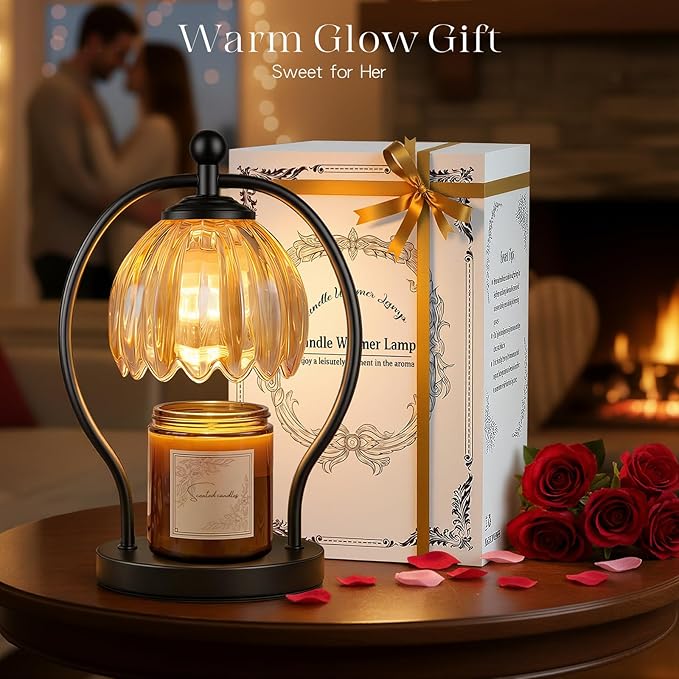 Candle Warmer Lamp, Dimmable Candle Warmer with Timer, Vintage Candles Wax Warmers for Jar Candles Christmas Birthday Gifts for Women Mom, New Home Decor for Bedroom Living Room, Black Amber