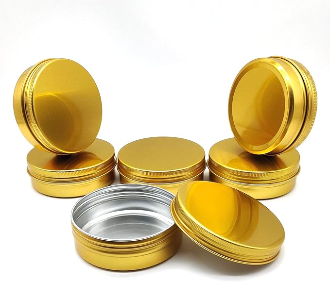 6pack 100ml Aluminum Tin Jars, 100 Gram Empty Travel Cosmetic Sample Container with Screw Cap Lid, 100g Gold Metal Tins Can for DIY Crafts, Lip Balms, Face Cream, Candle, Tea, Paint, Slime