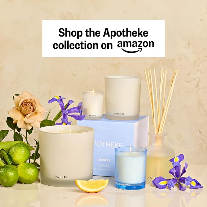 Apotheke Signature Scented Candles for Home, Canvas - 10.5 oz - Soy Wax, Non Toxic, Large Jar White - Luxury Candle Gifts for Women & Men - White Musk, Dew Drops, and Lily of The Valley