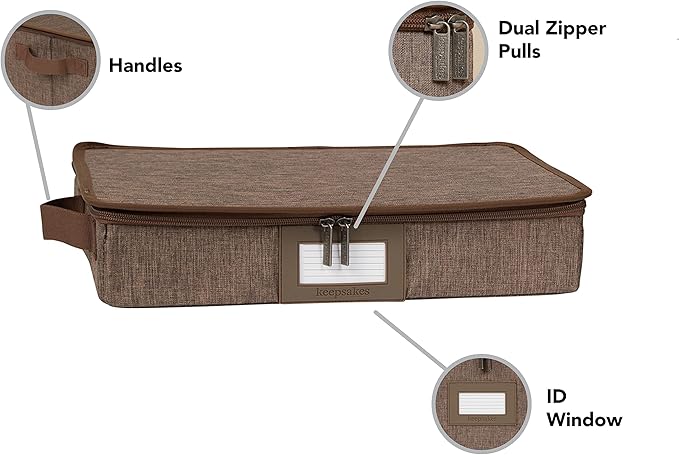 Covermates Keepsakes Zip-Top Storage Box Set, 3 Pack Heavy Duty Polyester Organizer Bins, Stackable Design, ID Window, Reinforced Handles, Closet Home Storage, Brown Heather