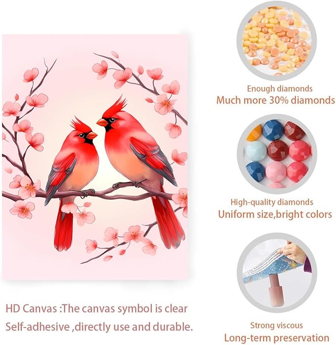 GUAIEUW Wreath of Red Birds in Love Diamond Painting Kit for Adults, Full Round Diamond Cardinal Bird 5D Diamond Painting DIY Art Crafts for Winter Home Wall Decor Holiday Gift 16x20 Inch