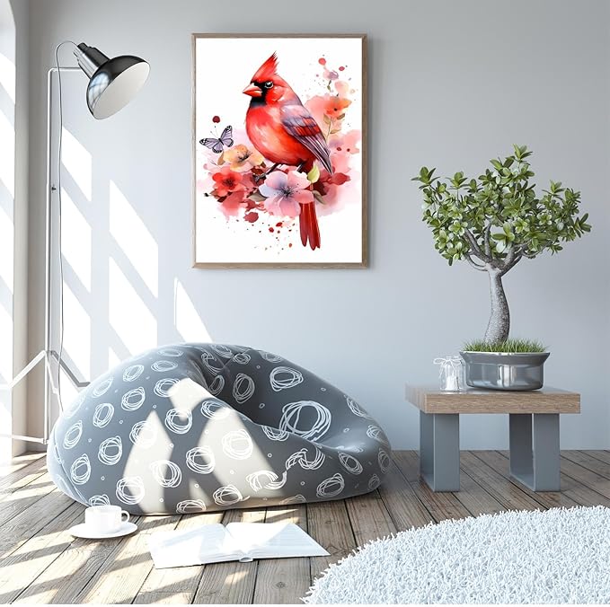 GUAIEUW Red Bird Tie-Dye Flower Diamond Painting Kit for Adults, Full Round Diamond Cardinal Bird 5D Diamond Painting DIY Art Crafts for Winter Home Wall Decor Holiday Gift 12x18 Inch