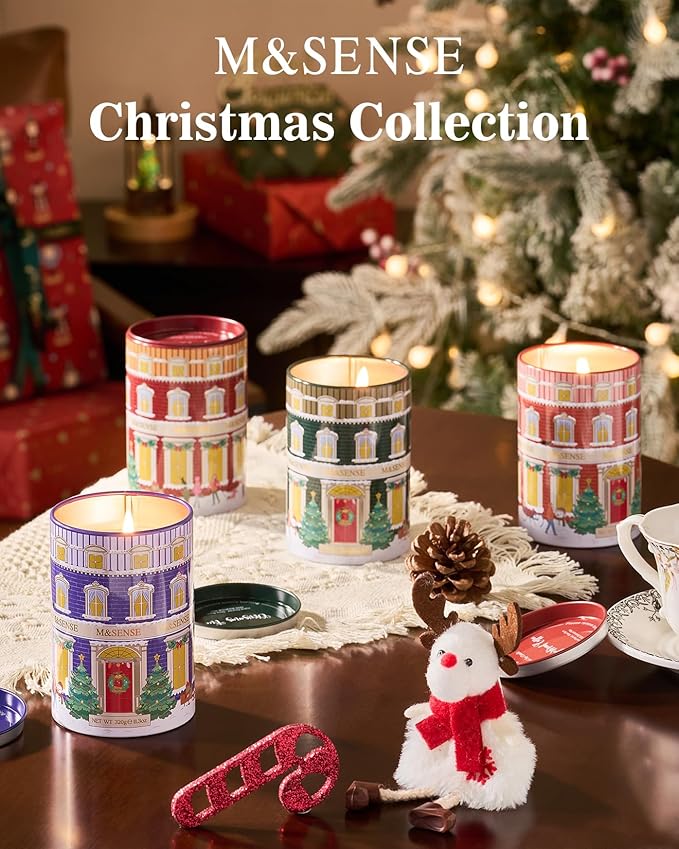 M&SENSE Christmas Candles Pine Scented Candle, Winter Candle Soy Wax, 11.3oz 70 Hour Clean Burn Holiday Candles for Home, Winter Relaxing Aromatherapy Candle Gifts for Thanksgiving