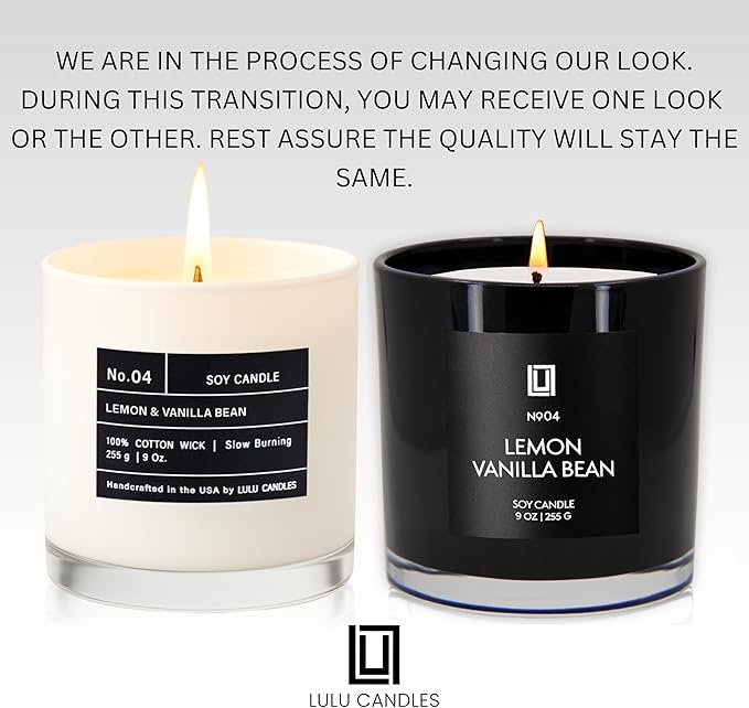 Lulu Candles | Lemon & Vanilla Bean | Luxury Scented Soy Jar Candle | Hand Poured in The USA | Highly Scented & Long Lasting (9 Oz. 2 Pack)