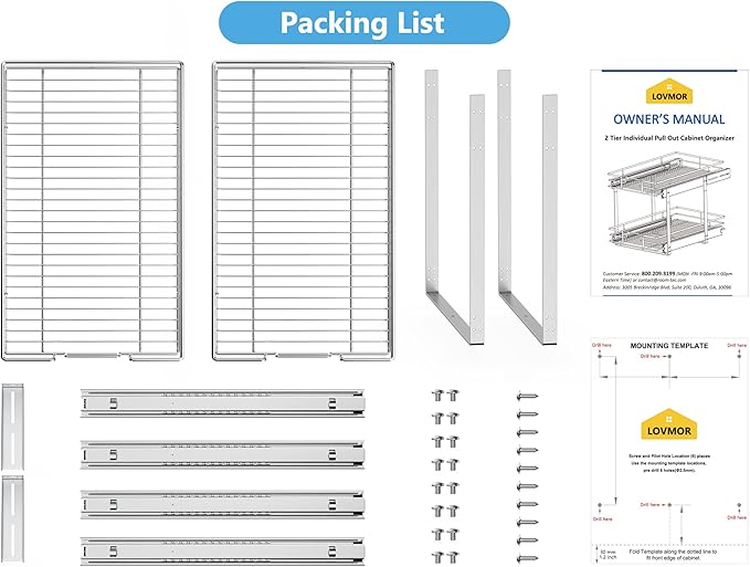 LOVMOR Individual Pull Out Cabinet Organizer, 2 Tier Slide Out Cabinet Drawers, Pots and Pans Organizer and Storage Pantry Shelf for Kitchen (12½" W x 21½" D)