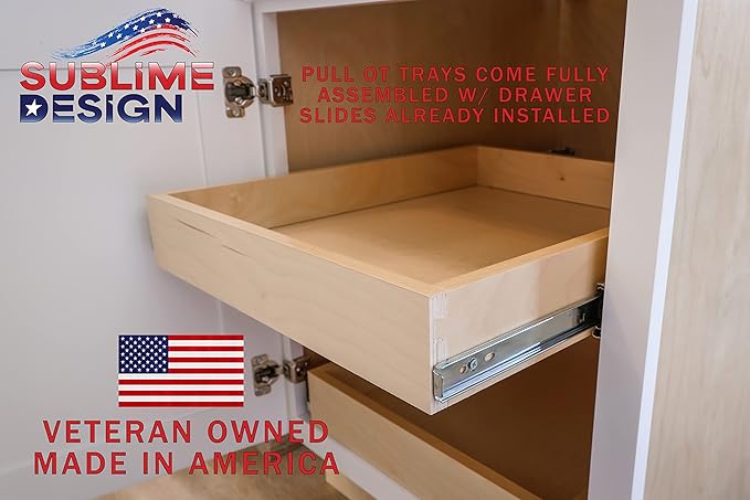Sublime Design - Standard Size - Pull Out Kitchen Drawers | Slide Out Shelves for Kitchen Cabinets | Pull Out Home Organizer (Bottom Mounting, 17 Inch W/Drawer Slides (16” Drawer Box))