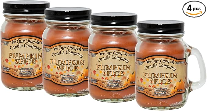 Pumpkin Spice Scented Mini Mason Jar Candle by Our Own Candle Company, 3.5 Ounce (4 Pack)