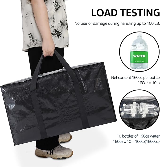 Moving Bags Heavy Duty Extra Large, Moving Boxes, Moving Supplies Essentials, Blue Storage Bins with Lids, Plastic Packing Totes, Storage Bags for Clothes with Handles & Zippers(Black, 6 Pack)