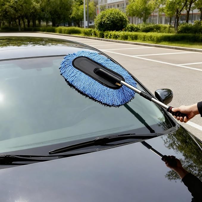 Car Duster Interior, Car Duster Exterior Mini for Dust Brush with Extension Pole Blue Stretchable