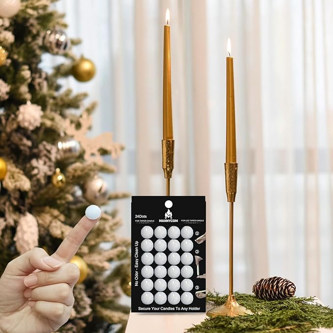 Taper Candle Sticky Dots - 24pcs Spiral Candle Sticky Dots Candles Adapter Soft Wax Candle Holder Accessories for Secure Candle Placement - White