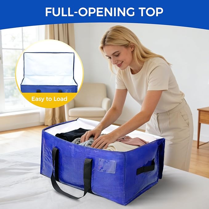 BAGAIL Heavy Duty Moving Bags with Strong Handle, Extra Large Moving Boxes, Storage Tote for Clothes, College Moving Supplies(Dark Blue, 4 Pack)