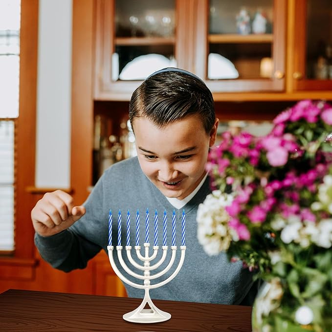 24-Pack Hanukkah Silver Mini Menorah with Candles Classic 5 Inch Great for Travel, Hanukkah Decor Centerpiece