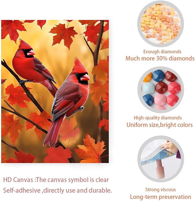 GUAIEUW DIY Diamond Painting Kit - Season Theme, 5D Full Round Diamond Autumn Red Birds Diamond Painting Art for Beginners, Room Wall Decor, Personalised Gift for Lover 20x30 Inch