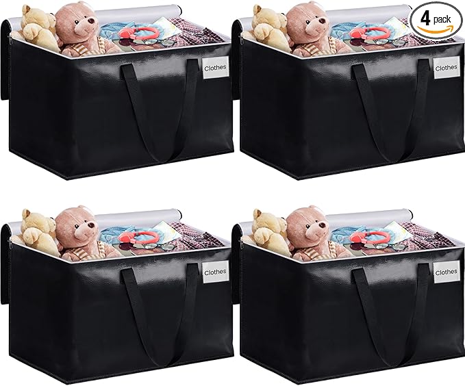 StorageRight Large Moving Bags Heavy Duty Storage Totes for Storage,Packing & Moving Collapsible Moving Supplies with Large Capacity, Reinforced Zippers and Handles, 125L, 4 Packs