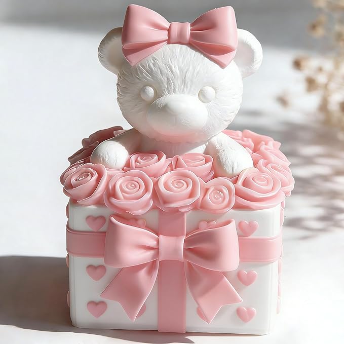 Rose Bear Cylinder Candle & Resin Mold - Resin Casting Silicone Molds for Home Decor & Candle Making Wave Spiral Mold
