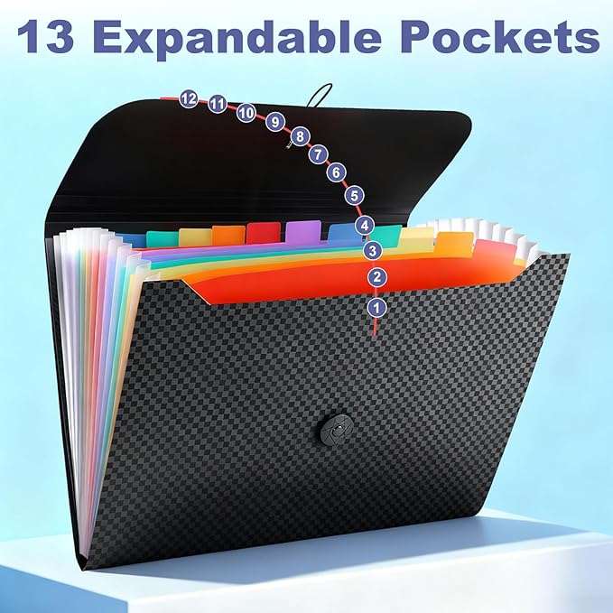 File Organizer, 13-Pocket Expanding Folder +Accordian Folder | Great for Home, Office, Travel & Classroom