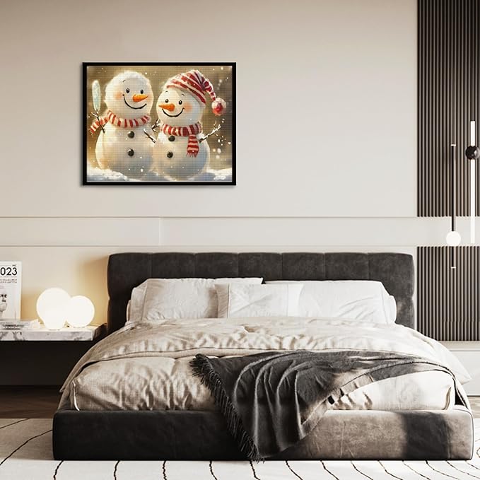 IMLQJES Snowman Diamond Painting Kits - 5D Two Cute Cartoon Snowmen Full Square Gemstone Crystal Christmas Diamond Painting Art Kits for Adult - for Living Room Decor 8x10 Inch