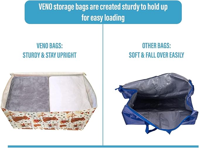 VENO 4 Pack Extra Large Heavy Duty Moving Bags with Wide Opening & Reinforced Handles, Reusable Storage Tote Bags with Strong Zippers for Clothes, College Dorm Essentials & Moving Supplies