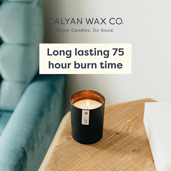 Calyan Wax Co. Smoke & Leather Scented Candle - 75 Hour Burn - Luxury Non Toxic Soy Wax Candles - Long Lasting Black Tumbler Jar Candle for Home - 10.2oz