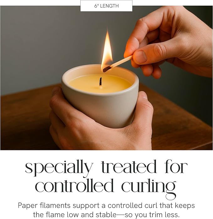6" Eco Candle Making Wicks, Self-Trimming Design, Coreless Cotton Wicks for Candle Making, Ideal for DIY, Ideal for Low Melt-Point Waxes, Size ECO-12, Pack of 100