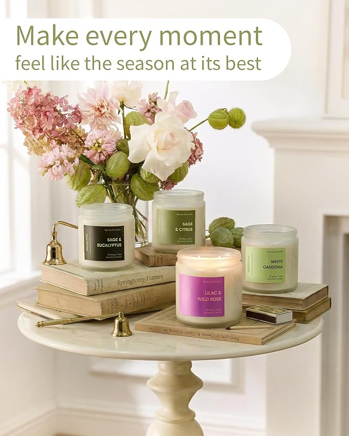 M&SENSE Lychee Peach Blossom Scented Candle, 70-Hour Burn Time & Non-Toxic Natural Soy Wax, 11.6oz 2-Wick Candle for Stress Relief & Spring Home Refresh, Floral Fruity Gift for Mom