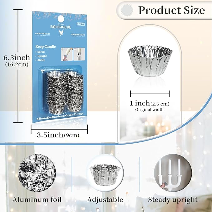 Taper Candle Fittings for Candle Upright,Silver Bobeches for Candlesticks Set of 60,Alu Manschetten for Taper Candle Holders Secure Candle Placement