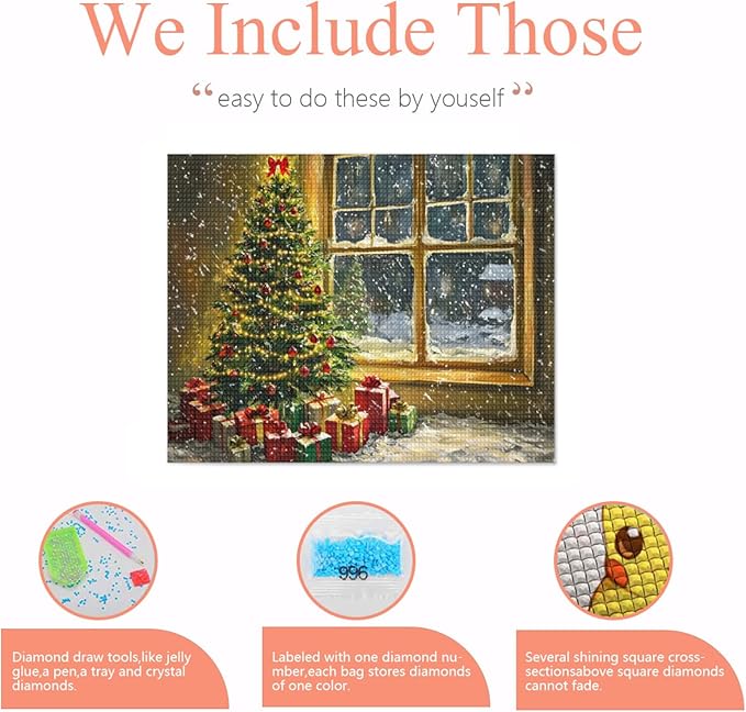 IMLQJES Christmas Tree Diamond Painting Kits - Winter Diamond Art Kit for Adults - Christmas Tree by The Window 5D Full Square Drill Gem Art - Christmas Diamond Art Kits 16x20 Inch