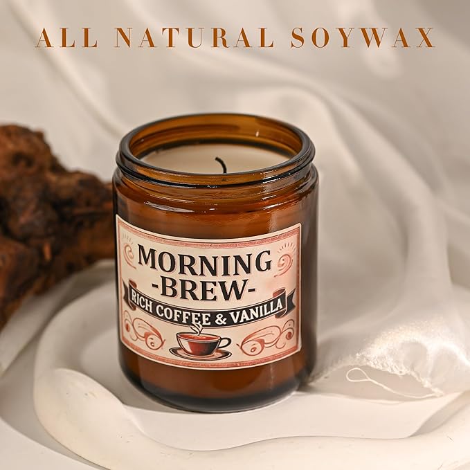 Coffee Soy Candle - Coffee Scented Candles for Home, Candles Gifts for Women, 8oz Amber Jar + Silvery Lid, 40+ Hours Burn Time, Aromatherapy Gifts for Men