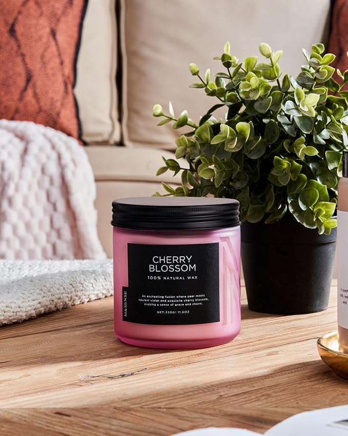 M&SENSE Cherry Blossom Home Scented Candles, 11.6oz Natural Soy Wax, Non-Toxic Clean Burning, 70-Hour Burn Time, Spring Floral Aromatherapy for Stress Relief & Relax, Relaxing Candle Gifts for Mom
