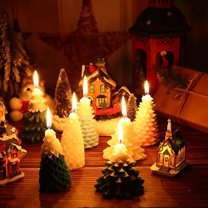 Soaoo 7 Pcs Christmas Tree Candles Molds Silicone 3D Pine Tree Mold for Candle Making Resin Epoxy Handmade DIY Casting Mold for Soap Craft Christmas Making Kit Gift Home Party Decoration