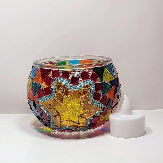 wpdash Turkish Mosaic Candle Holder DIY Kit Romantic Artistic Decor Lamp Bay Window Ambient Light for Adult Teen Familie and Couple to Make Table Tea Light Holder