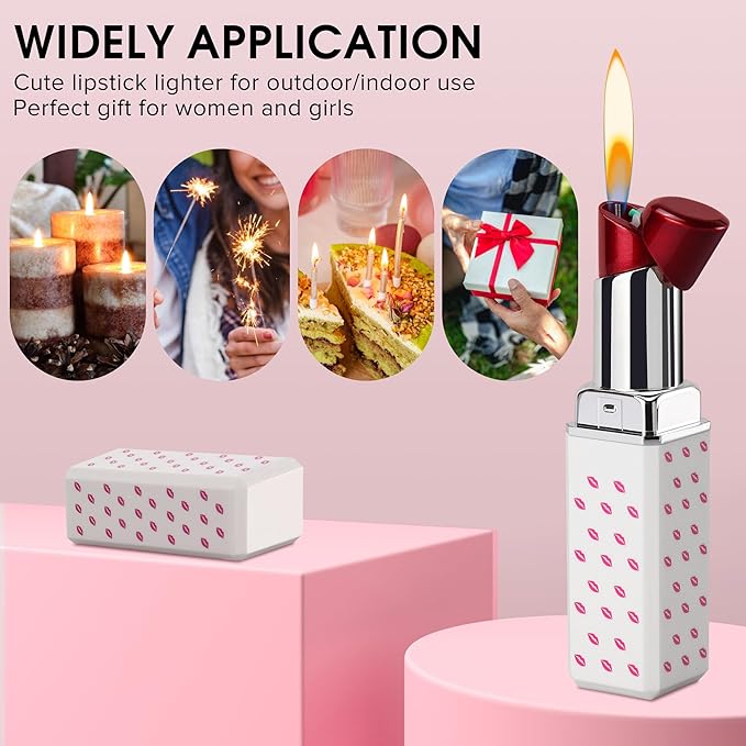 Cute Lipstick Lighter Soft Flame Refillable Butane Lighter, Adjustable Pocket Lighter Delicate Gift for Girls Women Girlfriend on Birthday,Anniversary White(Without Butane)