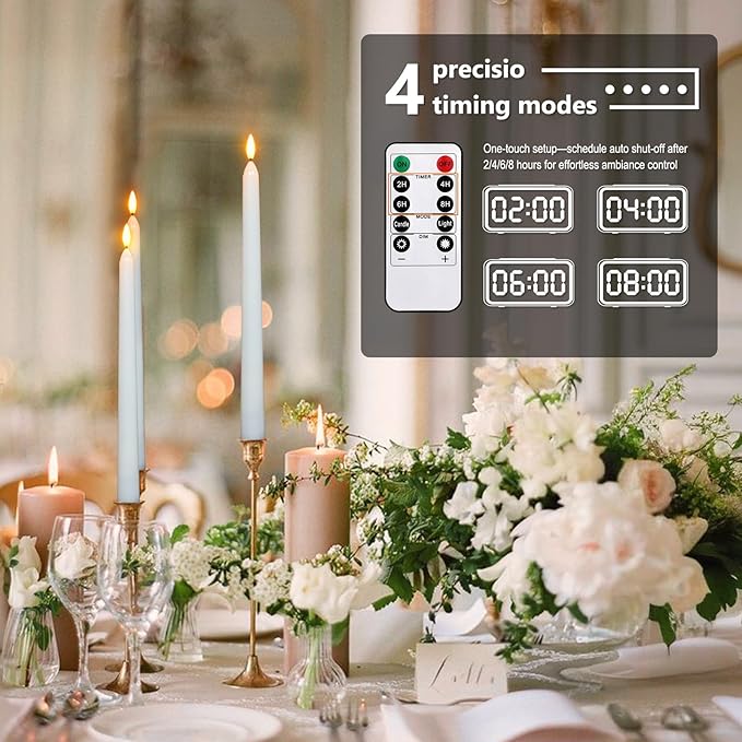 FPOO 6 Pack Rechargeable Taper Candles with USB Cable, 200+ Hours Use, Fast Charge, LED Flameless Candlesticks with Remote Timer for Home Wedding Christmas Window Party Decor