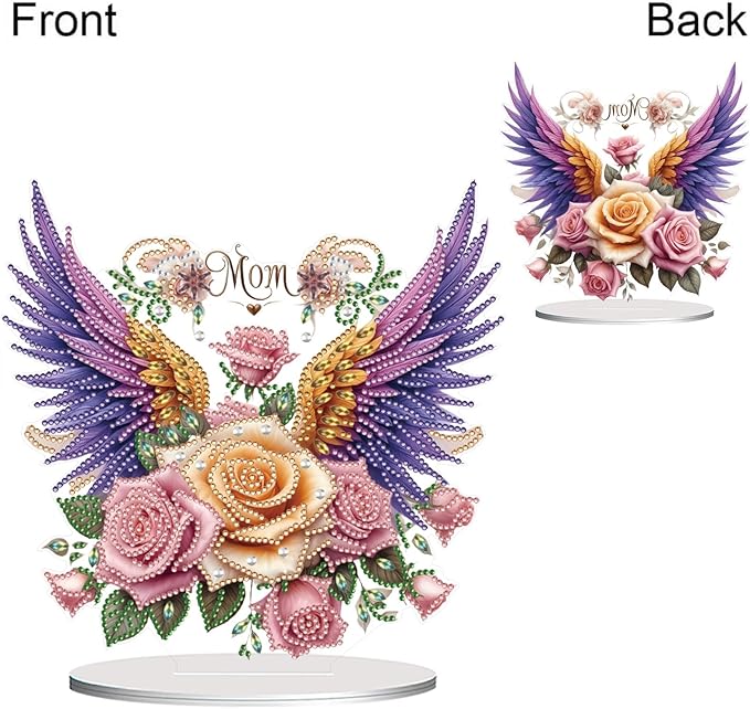 ARTopet DIY Diamond Desktop Ornament PET Irregular Shape Special Shaped Crystal Double Sided Pattern Single Sided Diamond Art Painting Tabletop Home Ornaments Decor (Mother’s Day Rose Wings)