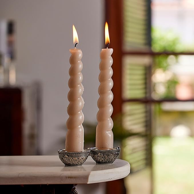 Jewish Shabbat Metal Travel Candle Holders - Jerusalem Candlesticks, Travel Size Candlesticks in A Box with Cover 2 Inches