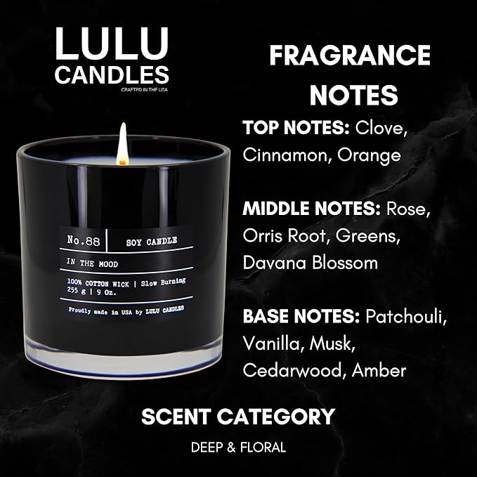 Lulu Candles | in The Mood | Luxury Scented Soy Jar Candle | Hand Poured in The USA | Highly Scented & Long Lasting- 9 Oz.