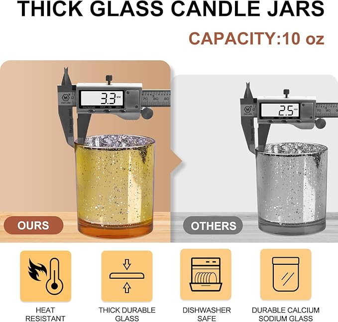 SHOWIN 10 OZ Thick Candle Jars for Making Candles 15 Pcs, Empty Jars with Wood Lids for Candle Making, Sample Container, Gold