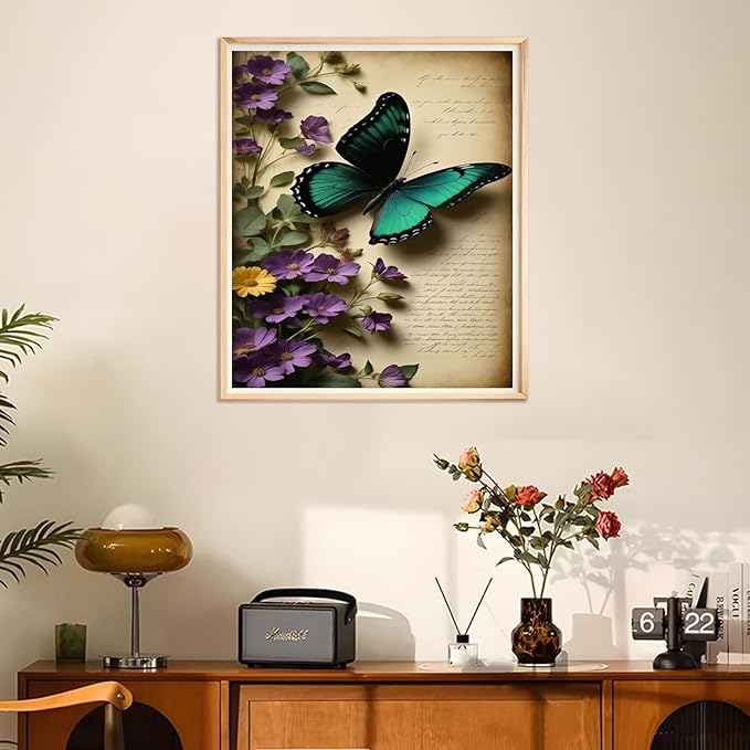 Butterfly Flower Diamond Art Painting Kits for Adults,5D Diamond Painting Kits for Beginners,DIY Full Drill Diamond Dots Paintings with Diamonds Picture for Adult Decor Wall Decor for Home 12x16 in