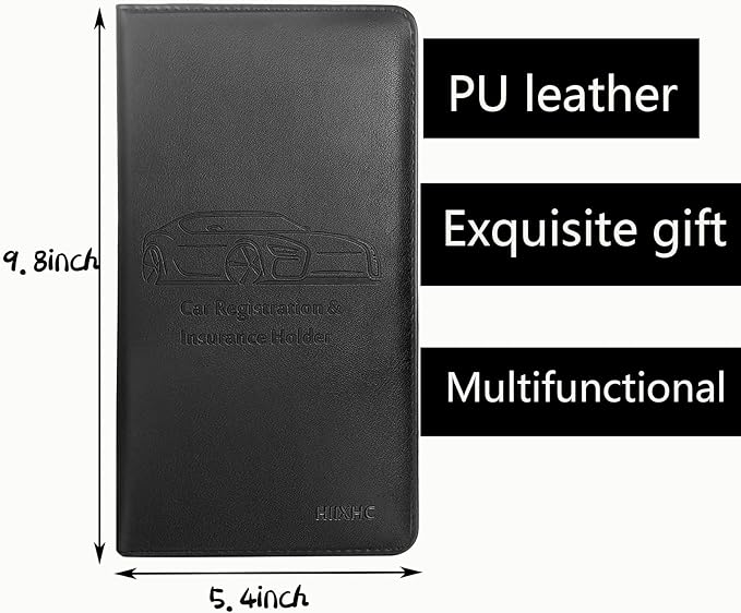 Car Registration and Insurance Card Holder - Leather Vehicle Glove Box Automobile Documents Paperwork Wallet Case Organizer for ID, Driver's License, Key Contact Information Cards - Men&Women, Black