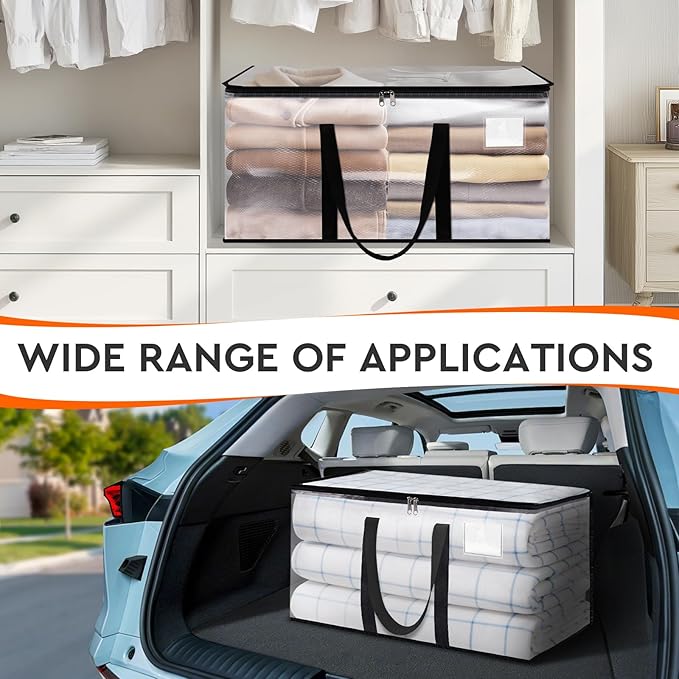 HomeHacks Clear Moving Bags Heavy Duty 6 Pack, Storage Bags with Zipper, Extra Thick Handles & Waterproof Packing Boxes for Moving, Camping, Home Organization 76L/20Gal (28.7"x11.8"x13.8")