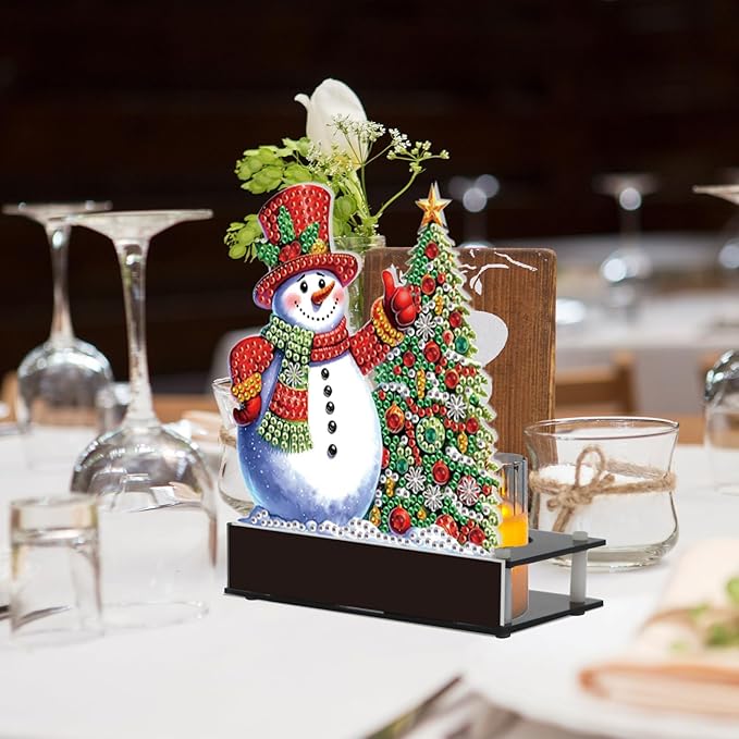Diamond Painting Taper Candle Holders 12x11cm Candlestick Holders Centerpieces Candlestick Holders Candle Stick Holders for Home Decoration Party Housewarming Gifts Christmas Snowman