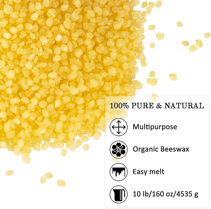 CAKETYCG 10 LB Yellow Beeswax Pellets - DIY Candle Making Kits, Magical Craft Making, Hand Care DIY Creams, Lip Balms and Soap Making Supplies (160 oz).