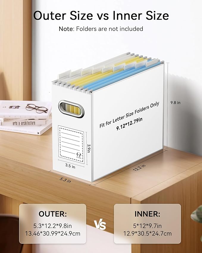 Oterri File Organizer Box, Portable Collapsible Cardboard File Folder Organizer with Handle for Letter Size Hanging Files, Document Storage Box for Home Office & Classroom (8 Packs, White)