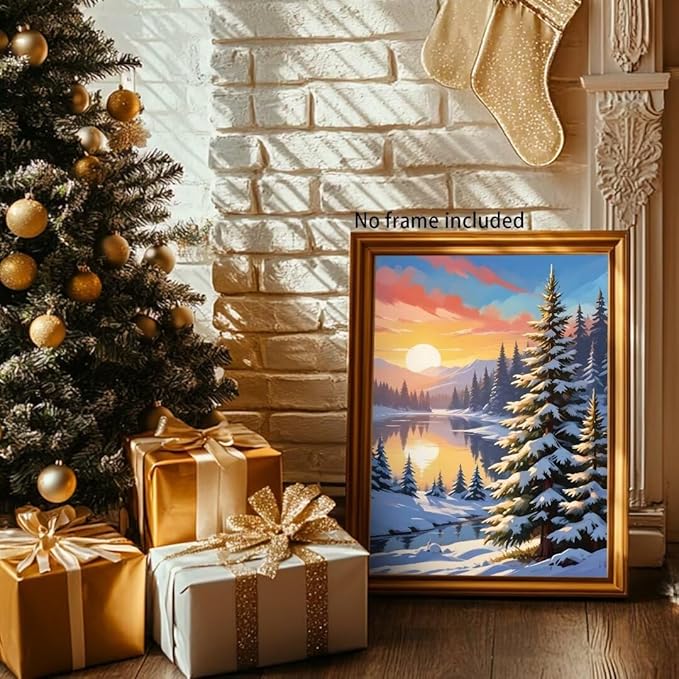 QZOTRXI Christmas Diamond Painting Kits for Adults, 5D DIY Snow Sunset Diamond Art Kits for Beginners, Winter Snow Gem Art Full Round Drill for Gifts and Home Wall Decor 12x16 Inch