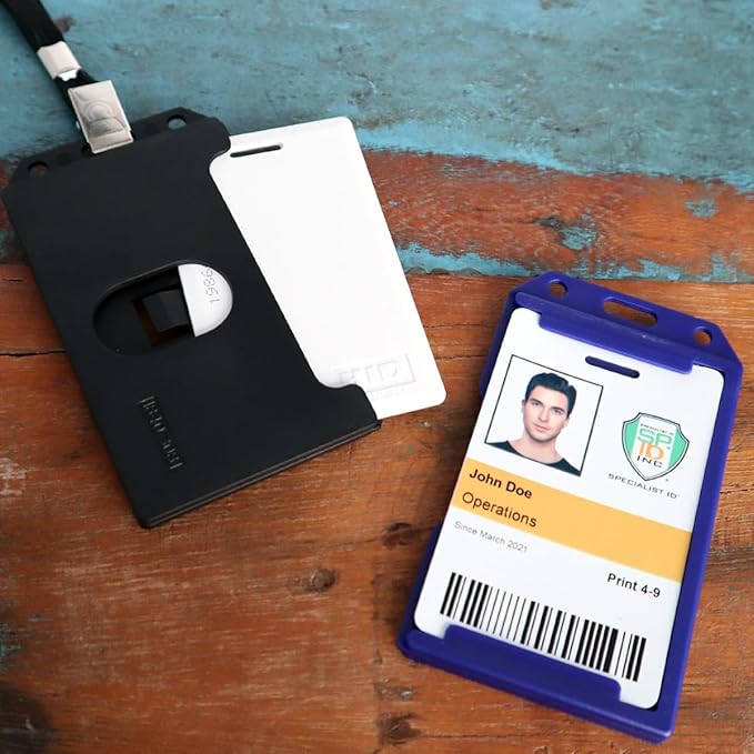 Heavy Duty 2-Sided Rigid Multi Card Holder - Hard Plastic Vertical ID Badge Holders for 2 Standard or Thick Prox Cards, Fuel Card, CAC, Work Badge by Specialist ID, Sold Individually (Navy Blue)