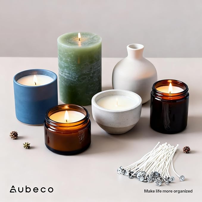 160Pcs Candle Wick, Low Smoke 6 Inch Pre-Waxed Cotton Wick with Tabs, Natural Cotton Core for Candle Making, Soy Candle DIY