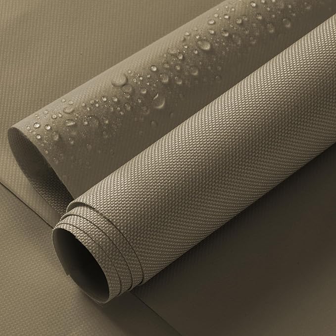ANMINY 100% Waterproof Outdoor Fabric 5 Yards, 58" W 600D Marine Canvas Fabric with PVC Backing, Ripstop Upholstery Material by The Yard for Furniture Boat Covers Tent Awning, Khaki
